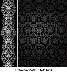 Black background with silver flowers and leaves