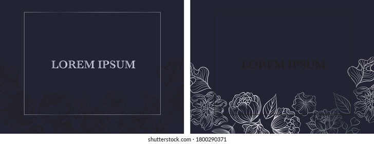 Black background - silver and black linear flowers. Can be used as a background, banner, template, invitation.
Vector illustration.