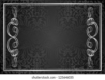 black background with silver ornaments