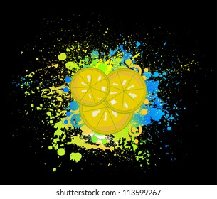 Black background with slices of lemon. Vector