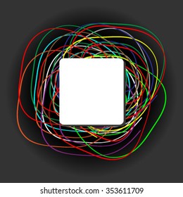Black background with square frame and coloured lines