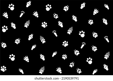 Black background with steps of the animales. Background animal. 