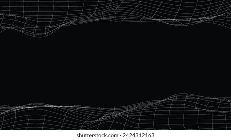 black background with stripes with perspective dips and convexities