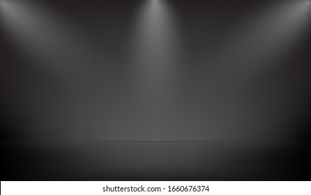 Black background for studio with three lightning and shadow. Background for you product shooting