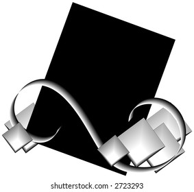 Black background with swirl and squares vector.