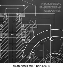 Black background. Technical illustration. Mechanical engineering. Technical design. Instrument making. Cover, banner, flyer, background
