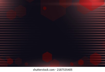 Black background template with hexagon shapes and dim lines with bokeh effect.
