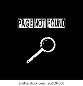 Black background, text Page not found with white magnifier, retro design