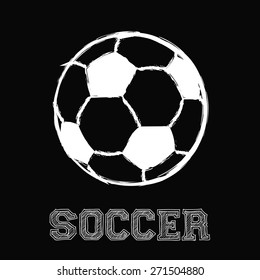 Black background with text and a soccer ball. Vector illustration
