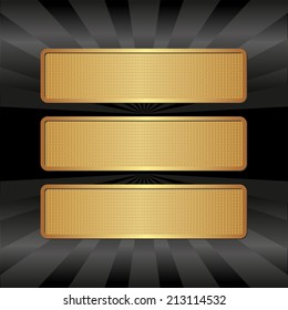 black background with three golden banners