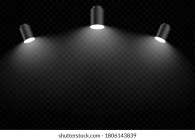 black background with three realistic focus light