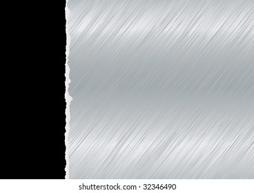 Black background with torn page and metal sheet and light reflection