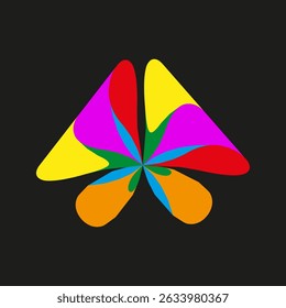 Black background triangle. Petal color shape. Vector abstract figure. Symmetric bold symbol.