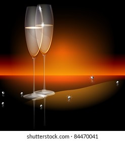black background two glasses of champagne