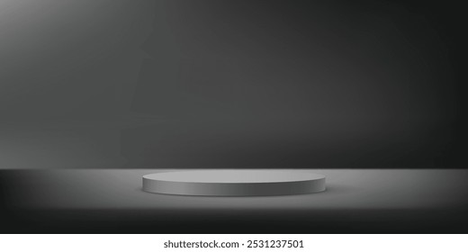 Black background vector 3d with podium. Minimalist black circle podium. Modern Product Display Mockup for Showroom Showcase. Vector illustration.