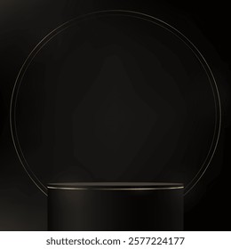 Black background vector 3d with podium space for selling products, backdrop, wallpaper, background, text. Display of cosmetic products. Stage or podium. Product display background. Vector illustration