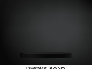 Black background vector 3d with podium space for selling products, backdrop, wallpaper, background, text. 3D abstract studio room with pedestal podium. Vector illustration.
