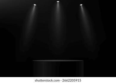 Black background vector 3d with podium Empty room with light effect space for selling products on the website. Vector illustration.