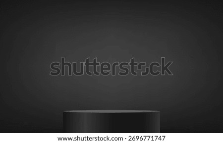 Black background vector 3d with podium. 3D abstract studio room with pedestal podium. Space for selling products, backdrop, wallpaper, background, text. Vector illustration.