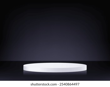Black background vector 3d with white podium. 3D abstract studio room with pedestal podium. Space for selling products on the website. Vector illustration.