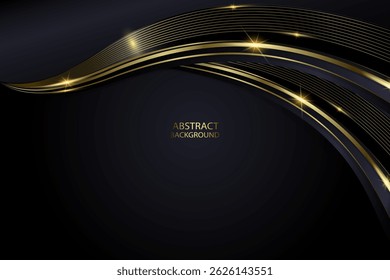 VECTOR DE FONDO NEGRO CON METÁLICO DORADO. ELEGANTE VECTOR DE FONDO ABSTRACTAS NEGRO Y DORADO. Ilustración vectorial EPS.