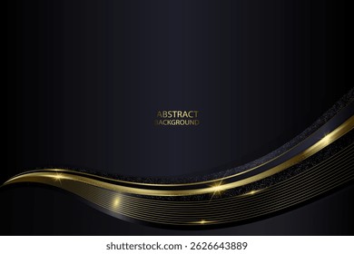 BLACK BACKGROUND VECTOR WITH HORIZONTAL GOLDEN METALIC. ELEGANT BLACK AND GOLD ABSTRACT BACKGROUND VECTOR. EPS VECTOR ILLUSTRATION.