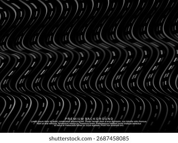 Black background vector luxury invitation card. Elegant wavy lines pattern on black background. Premium design illustration for wedding, vip cover template, grand opening, flyer, etc.	