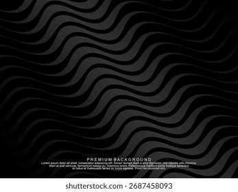 Cartão de convite de luxo vetor fundo preto. Elegante padrão de linhas onduladas no plano de fundo preto. Ilustração de design premium para casamento, modelo de capa vip, grande abertura, folheto, etc.	