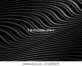 Tarjeta de invitación de lujo de Vector de fondo negro. Elegante patrón de líneas onduladas sobre fondo negro. Ilustración de diseño de Premium para boda, Plantilla de portada VIP, gran apertura, volante, etc.