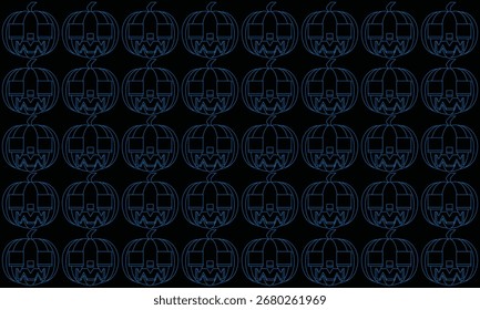 black background vector and pumpkin ghost blue color line art style with seamless loop for halloween theme background