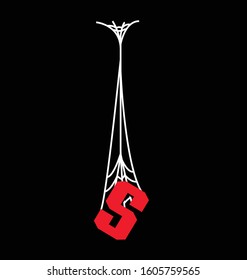 black background vector spider web and red s letter