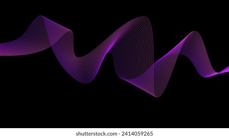 Fondo negro con líneas de onda violeta. Diseño de ondas flotantes Resumen de la onda de sonido del ecualizador digital. Ilustración de vectores de línea para el fondo del concepto de innovación tecnológica futurista Diseño gráfico EPS 10
