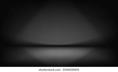 Black Background Wall Studio Room with Spotlights,Shadow on floor for Black Friday event.Backdrop dark Grey stage show with neon light for product presentation,Vector 3D Display Podium Stand 