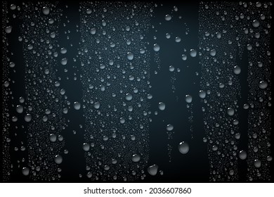 Black Background With Water Drops.  Vector Photo Realistic Image Of Raindrops Or Vapor 