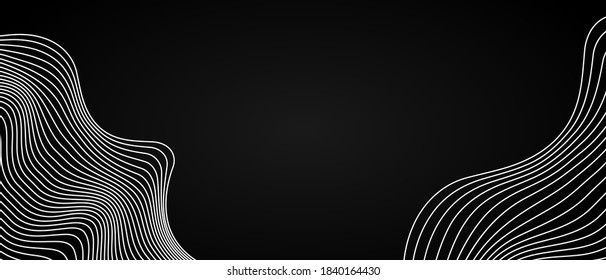 Black background with wave lines. Modern dark abstract vector texture.