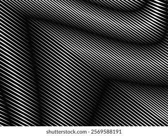 Black background with waving white abstract line pattern. Modern black and white abstract background.	
