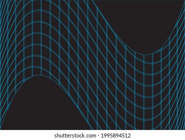 
Black background with wavy blue grid. Futuristic background