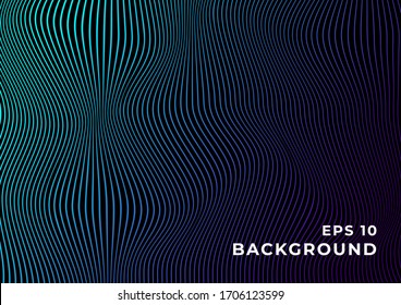 Black background with wavy blue purple gradient lines. Design for banner, wallpaper, website and other graphics. Vector. Eps 10.