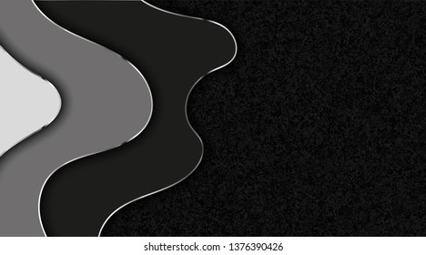 Black background with wavy lines. Abstract Geometric 3D shape