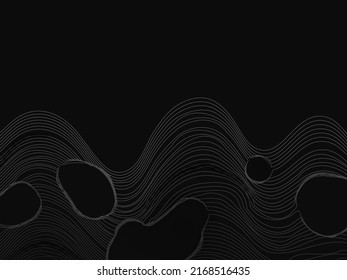 Black Background With Wavy Lines Motion And Copy Space.