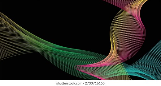 schwarzer Hintergrund mit wellenförmigen Regenbogenlinien