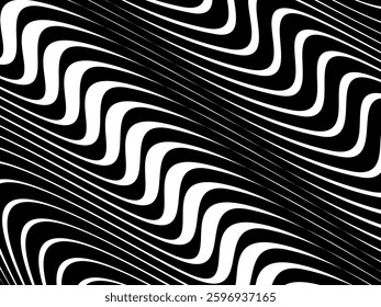 Black background with white abstract line pattern. Modern abstract background.	