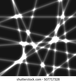Black background with white blured laser rays.Very dark background with grey laser rays