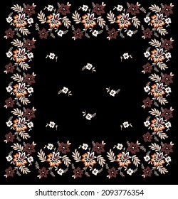 Fondo negro con flores y hojas blancas, marrones y beige. Ilustración vectorial retro. Ideal para imprimir en tela o papel para papel de pared, textil, envoltura. 