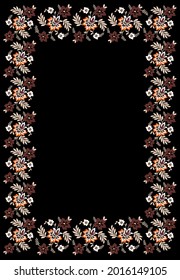 Black background with white and brown pattern in baroque style. Vector retro illustration. Ideal for printing on fabric or paper for wallpapers, textile, wrapping. 