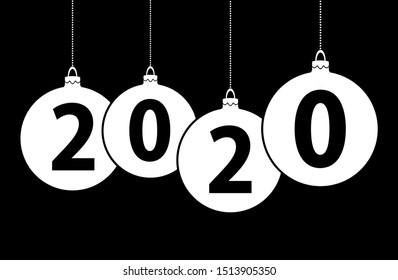 black background with white christmas bubbles and text 2020 for the new year