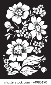 black background with white decor flowers