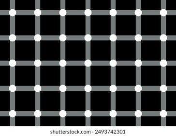 Black background with white dots on grey grid lines creating a scintillating illusion