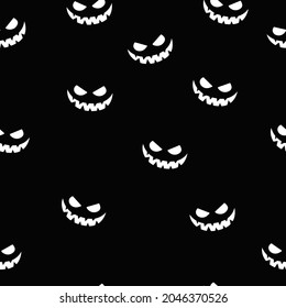 Black background and white face of Jack-o-lantern. Vector seamless wallpaper.