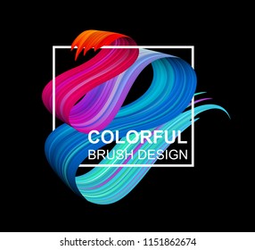 Black background with white frame and spectrum watercolor, acrylic or gouache wavy brush stroke. Colorful gradient brush design. Abstract template. Vector art illustration.